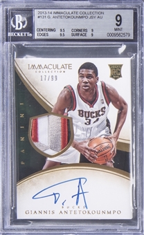 2013-14 Immaculate Collection #131 Giannis Antetokounmpo Signed Patch Rookie Card (#17/99) ".5 Away from GEM MINT"- BGS MINT 9/BGS 10